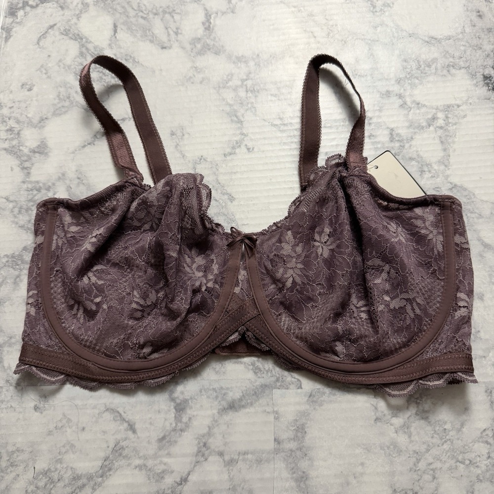 New‎ Wacoal Fire and Lace Size 38G Underwire Purple Bra 851252 Lightly Lined